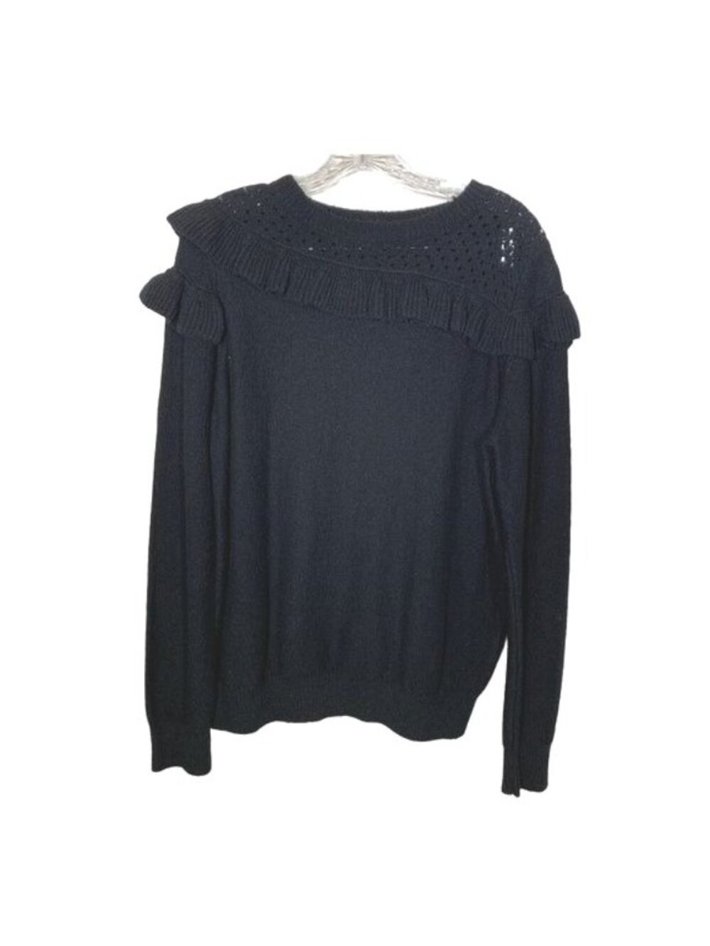 Who What Wear Womens XXL Black Ruffle Knit Sweater Soft Crewneck